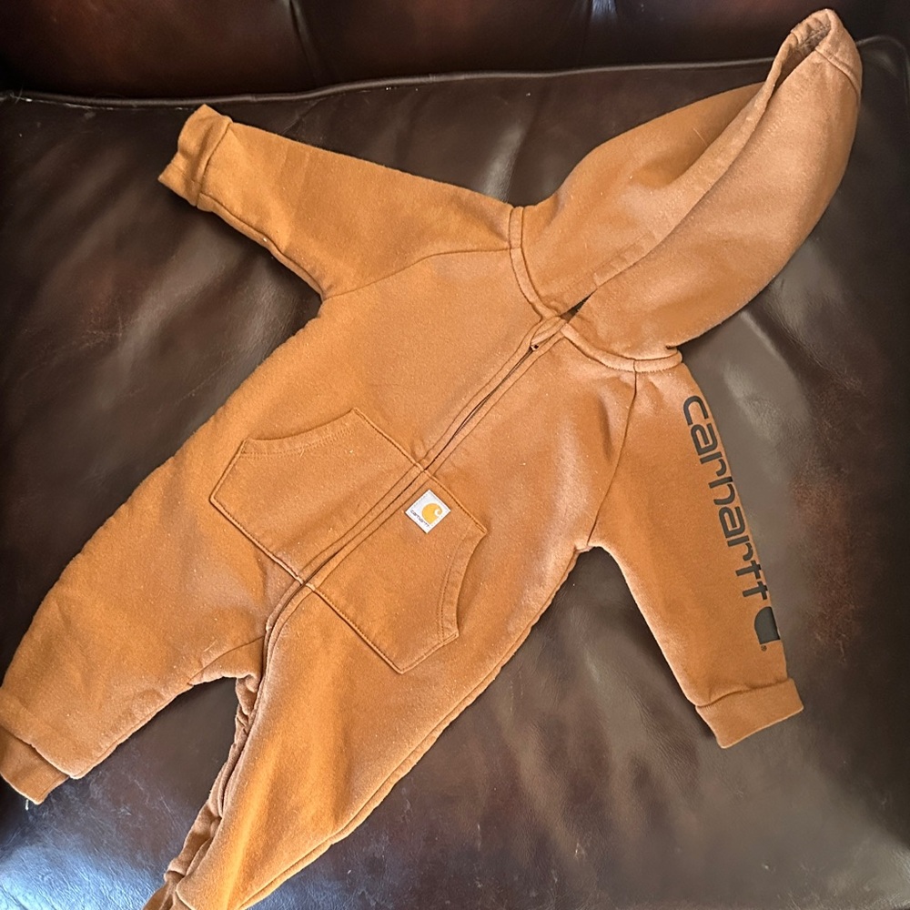 Carhartt Brown Hooded Baby One-Piece Zip Coverall